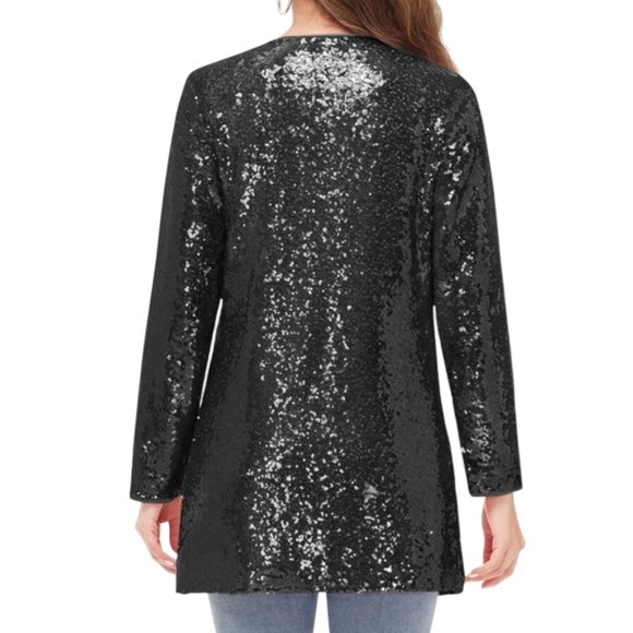 Anna-Kaci Black Sequin Embellished Open Front Sequin Jacket Women Size Medium - Picture 3 of 16
